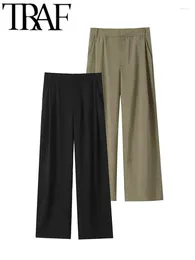 Women's Pants Elegant Office Lady Wide Leg Side Pockets Casual Women Suit Pant Female High Waist Trousers Y2K 2023 Autumn