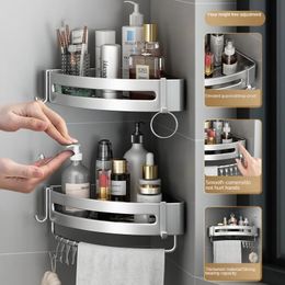 Bathroom Shelves 1/2/3pcs Bathroom WC Wall Shelf Triangle Shower Storage Rack Bath Shampoo Wall Free Punching Black Aluminum Toilet Corner Shelf 231201