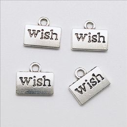 Whole Lot 100pcs Letter Wish Antique Silver Charms Pendants for Jewellery Making Bracelet Earrings DIY Keychain Pendant 12 11mm 312S