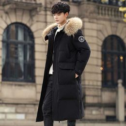 Men's Down Parkas Couple's winter new jacket tide brand big wool collar 90 white duck down long coat men's and women's wear