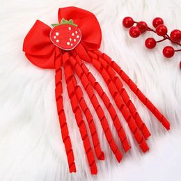 Hair Accessories Fashion Ribbon Strawberry Long Tassel Clips For Girls Handmade Glitter Snowflower Bowknot Hairpins Kids