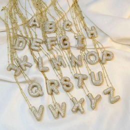 Pendant Necklaces 10Pcs 2024 Trendy Gold Plated Brass Crystal Zircon Chunky Puff Bubble Balloon Alphabet Initial Letter Necklace Gift