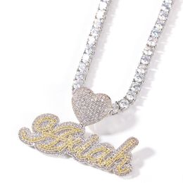 Custom Name Letter Pendant Heart Buckle Iced Out White Pink CZ Letters Necklace Tennis Chain Hiphop Jewelry227e