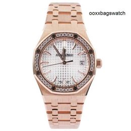 Audemar Pigue Sport Machinery Watches Women's Watch Design Audemar Pigue 77351OR White Disc Outer Ring Diamond 18k Rose Gold Royal Oak Women's 34MM Full Rose Gold HBA1