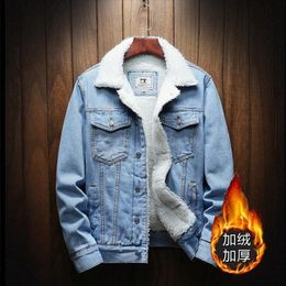 6XL Cowboy Winter Jean Jackets Warm Denim Coats Outerwear Men Large Size Wool Liner Thicken Sherpa Denim Jackets Clothing,GCM004 T200111