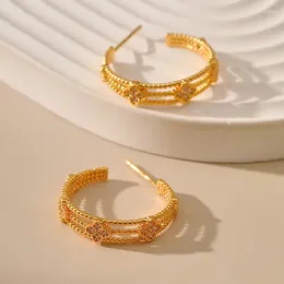 Hoop Earrings French Vintage Multi Layered C-shaped For Women Fashion 18K Gold Plated Half Circle Zircon Open Hoops Jewellery Party