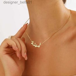 Chokers Customised Arabic Name Necklaces for Women Gold Silver Box Chain Stainless Steel Jewellery Personalised Hebrew Pendant Choker GiftL231201