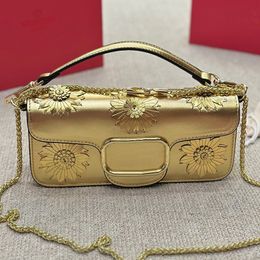 Designer Women Loco 3D Applique Flowers Shoulder Bag Luxury Brand V Calfskin Leather Flap Handle Clutch Baguette Bags Lady Chains Strap Crossbody Handbag 27cm