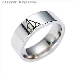 Band Rings Tren Silver Colour Movie Deathly Hallows Stainless Steel Rings Geometric Circle Triangle Ring for Men Women JewelryL231201