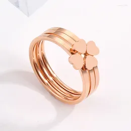 Cluster Rings Arrival Lucky Clover Three In One Rose Gold Color Woman Gift Party Titanium Steel Jewelry Top Quality Not Fade