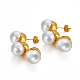 Stud Earrings Vintage Imitation Pearls Golden Stainless Steel Geometric Exquisite 18k PVD Plated Charms Jewlery