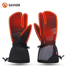 Sports Gloves SAVIOR Heated For Men Women 3 Finger Ski Mitten 7 4V Rechareable Battery Skiing 231201