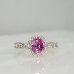 Cluster Rings SFL2023 Solid Real 18K Gold Natural Pink Sapphire 1.18ct Padparadscha Gemstones Diamonds Stones Female's Fine Jewellery