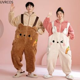 Women's Sleepwear Sweet Cute Warm Couple Pajamas Cartoon Onesies Winter Kawaii Bunny Ears Hooded Women Sleepwear Home Clothes Men Pyjamas Jumpsuit 231130