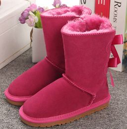 UG Kids Bailey 2 Bows Boots Boys And Girls Boots Shoes Thick Leather Bow Children Snow Boots Cotton Ankle Shoes G