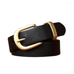 Belts Pure Cowhide 2.8cm Wide Women's Genuine Leather Belt Casual Female Solid Brass Pin Buckle Adjustable Designer Waistband