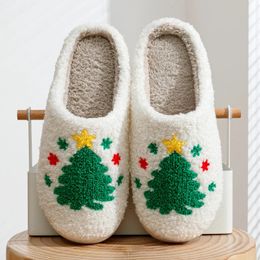 Slippers Green Christmas Tree Fur Winter House Women Comfy Home Flat Slip on Bedroom Slides Merry Shoes 231201