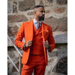 Men's Suits Blazers Custom Made Men Dark Orange Groom Suit Lapel Groomsmen 3 Pieces Set Wedding Jacket Pants Vest 231201