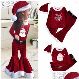 Clothing Sets Girls Christmas Costume Long Sleeve Bell Bottom Veet Suit Carnival Party Santa Claus Kids Merry Outfit Drop Delivery B Dhyh9