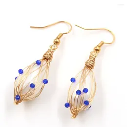 Dangle Earrings Light Yellow Gold Colour Wire Wrap Water Drop Imitation Pearl With Rhinestone Jewellery