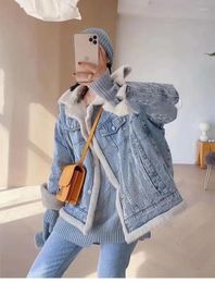 Women's Jackets Winter Women Warm Fur Collar Plush Thicken Denim Jacket Lapel Single Breasted Vintage Cowboys Parkas Jean Coats Female