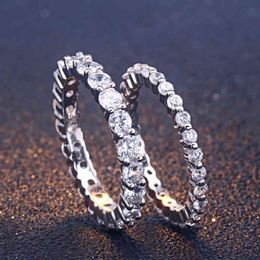 Custom Sier Plated Round Cut Cubic Zirconia Gemstone Diamond 925 Sterling Sier Jewellery All Around Band Rings for Women249N