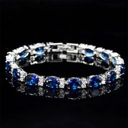 Victoria Luxury Jewelry Brand New 925 Sterling Silver Oval Cut Blue Sapphire CZ Diamond Ruby Popular Women Wedding Bracelet For Lo2268