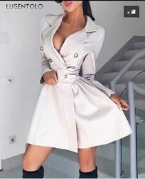 Women s Trench Coat Sexy Fashion Double Breasted Solid Big Swing Lady Elegant Casual Slim Spring Autumn Short 231201