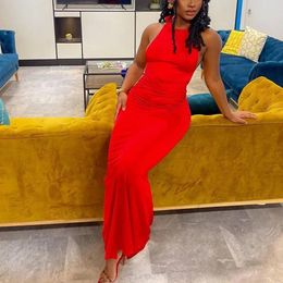 Casual Dresses Red Straps Halter Sexy Backless Summer Midi Dress For Lady Club Evening Party Sleeveless Slim Shift Chic Trend Outfits