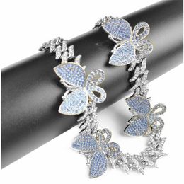 Iced Out Crystal Cuban Link Chain Butterfly Choker Necklace Statement Bling Full Rhinestone Hip Hop Women Jewelry2497