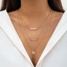 Separable Layered Chain with Round and Strip Pendant Necklace for Women Trendy Charms Accessories on Neck Fashion Jewellery Female