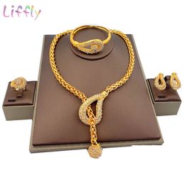 Wedding Jewellery Sets Liffly Luxury Dubai Gold For Women African Beads Necklace Earrings Bracelet Ring Indian Bridal Set 231130