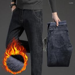 Men's Jeans Elastic Plush Thickened Warm Denim Straight Pant For Autumn And Winter Brand Dropship Large Size 28-42 44 46