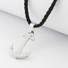 Runda Fashion IP Black Stainless Steel Sailor Anchor Pendant Necklace for Men Jewellery with Nylon Rope 2010133148