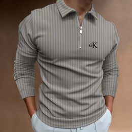 Men's Polos Autumn Classic Print Solid POLO Collar Long Sleeve Top Men's T-shirt Business Casual POLO Shirt 231201