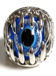 New 25pcs Unique Mens Blue Devil Eye Silver Ring Demon Evil Gothic Claw Eyes Whole Fashion Jewelry Biker Punk Rocker Style Man4161961