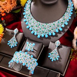 Necklace Earrings Set Jimbora Luxury Turquoise Bangle Ring Jewellery For Women Lady Bridal Wedding Party Daily Trendy Accessorie