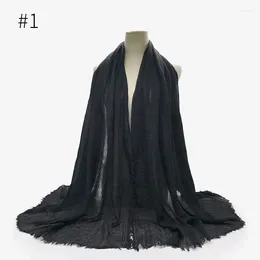 Scarves Autumn Winter Natural Fold Monochrome Cotton Solid Colour Scarf Outdoor Warm Linen Hair Fringe Women's Headscarf Shawl D3