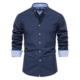 Men's Casual Shirts Autumn Long Sleeve Oxford Men's Shirts 70% Cotton Solid Color Social Shirts for Men Designer Clothes Turn-down Collar Blouse 231201