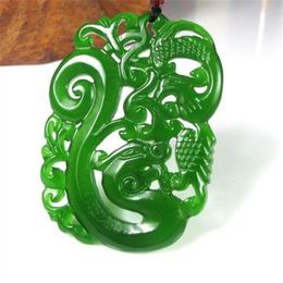 New Natural jade China Green jade pendant Necklace Amulet Lucky Dragon and Phoenix statue Collection Summer ornaments311Z