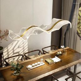 Pendant Lamps Modern Simple Restaurant Bar Table Lamp Creative Long Wave Art Light Luxury Front Desk Ribbon Island Designer