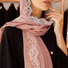 Scarves Trendy Embroidered Lace Hijab Bubble Chiffon Scarf Muslim Shawl Plain Soft Turban Head Wraps Headband Foulard Wedding