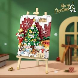 Christmas Toy Supplies Mini Christmas Tree Building Blocks Kids Building Toys DIY Diorama Puzzle Christmas Gift Girls Boys Holiday Gift Home Decoration 231130