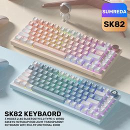 Keyboards SK82 2 4G Wireless Bluetooth Wired Three mode Mechanical Keyboard RGB Backlight Swap Gasket Structure Gaming Game 231130