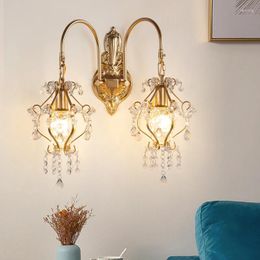 Wall Lamp Vintage Antique Crystal Sconce Gold Luxury Home Decor Sconces Bedroom 2 Lights Designed Lighting