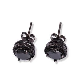 Mens Hip Hop Stud Earrings Jewellery Fashion Black Silver Simulated Diamond Round Earring For Men286W