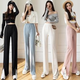 Women's Pants Fashion High Waisted Split Hem Women Casual Streetwear Skinny Trousers Female Girls Vintage Bell-bottoms Drop