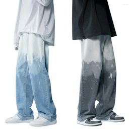 Men's Jeans Men Gradient Tie-dye Breathable Mid Waist Long Wide Leg Denim Pants Male Clothes