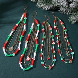 Pendant Necklaces Boho Soft Clay Round Piece Necklace Cute Metal Christmas Tree Snowflake Multi-layer Women's