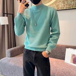 Men's Sweaters Knit Sweater Male Pink Turtleneck Solid Color Clothing Pullovers High Collar Plain Winter 2023 T Shirt Order A Warm